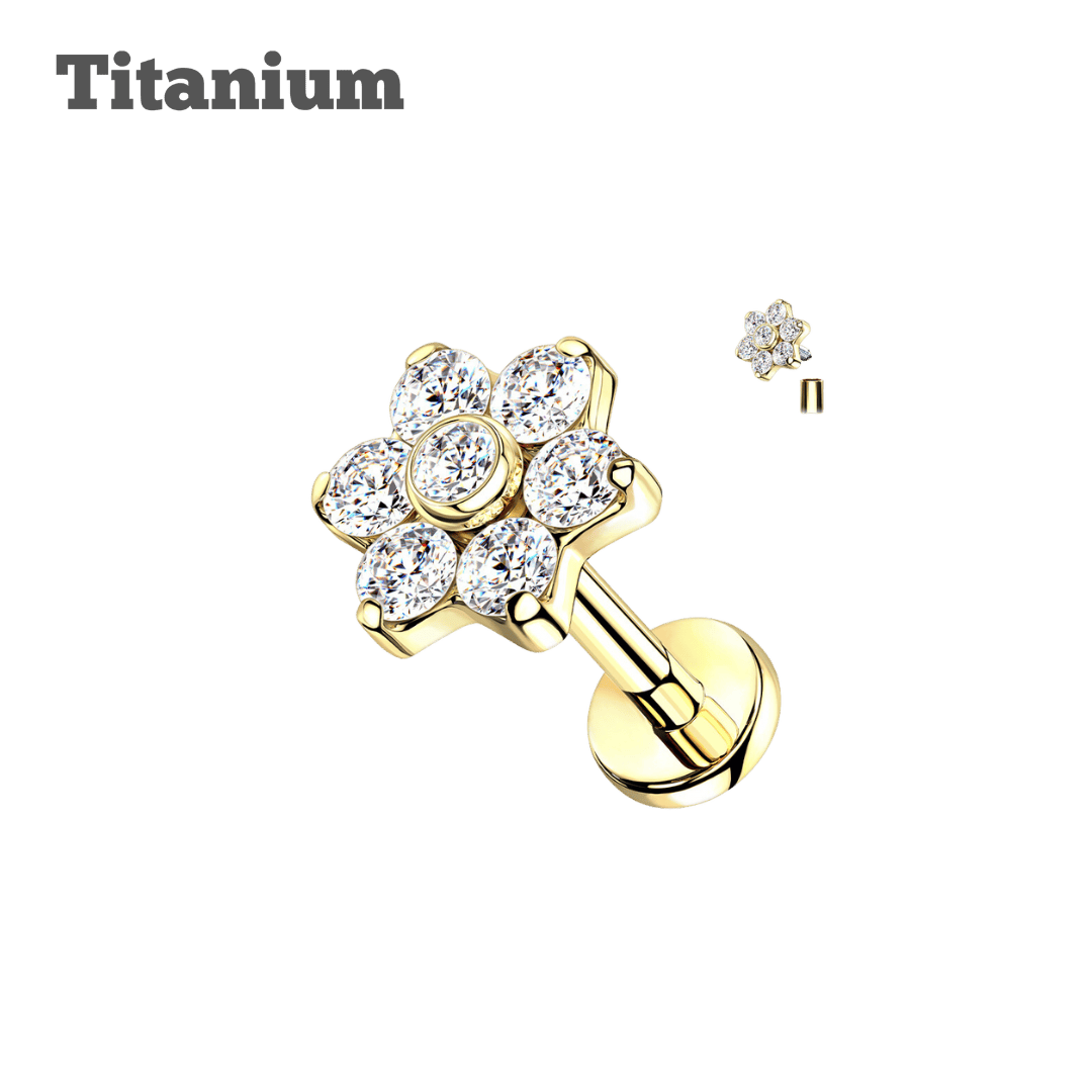 gold color 4mm flower titanium threadless labret