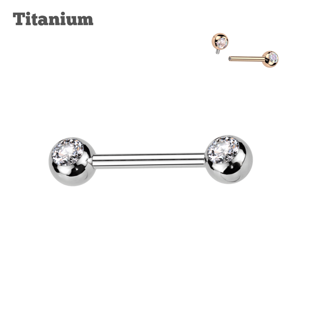Titanium Bejeweled Threaded Straight Barbell