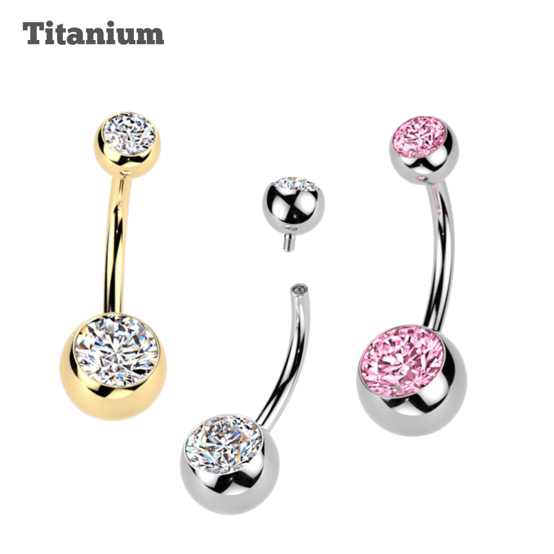 Titanium Bezeled Gem Ends Internally Threaded Belly Barbell