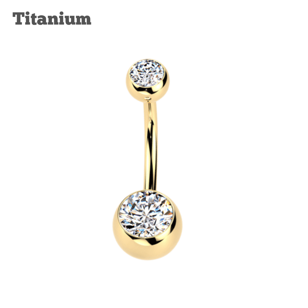 Titanium Bezeled Gem Ends Internally Threaded Belly Barbell