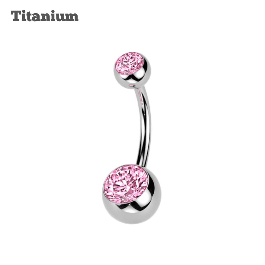 Titanium Bezeled Gem Ends Internally Threaded Belly Barbell