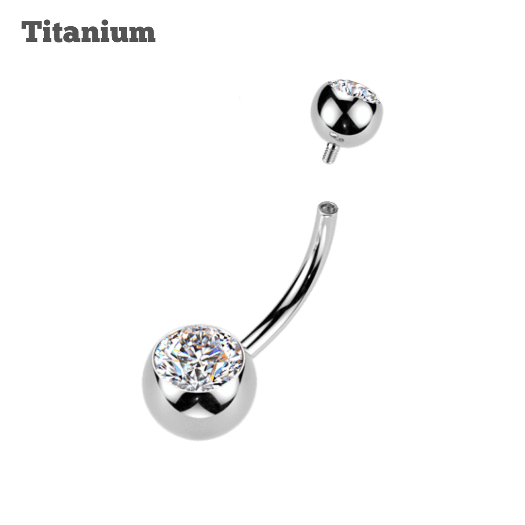 Titanium Bezeled Gem Ends Internally Threaded Belly Barbell