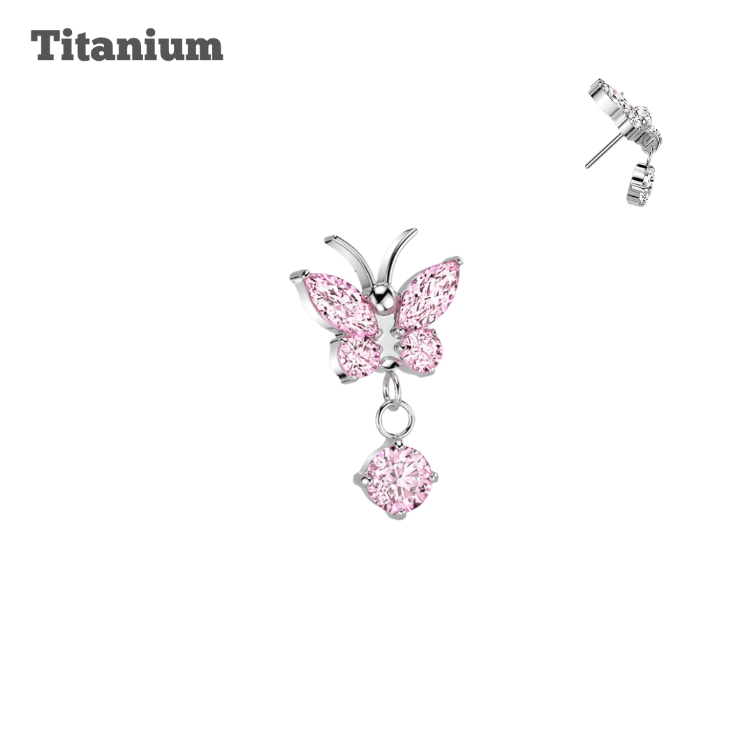 Titanium Butterfly Dangling Gem Threadless Top