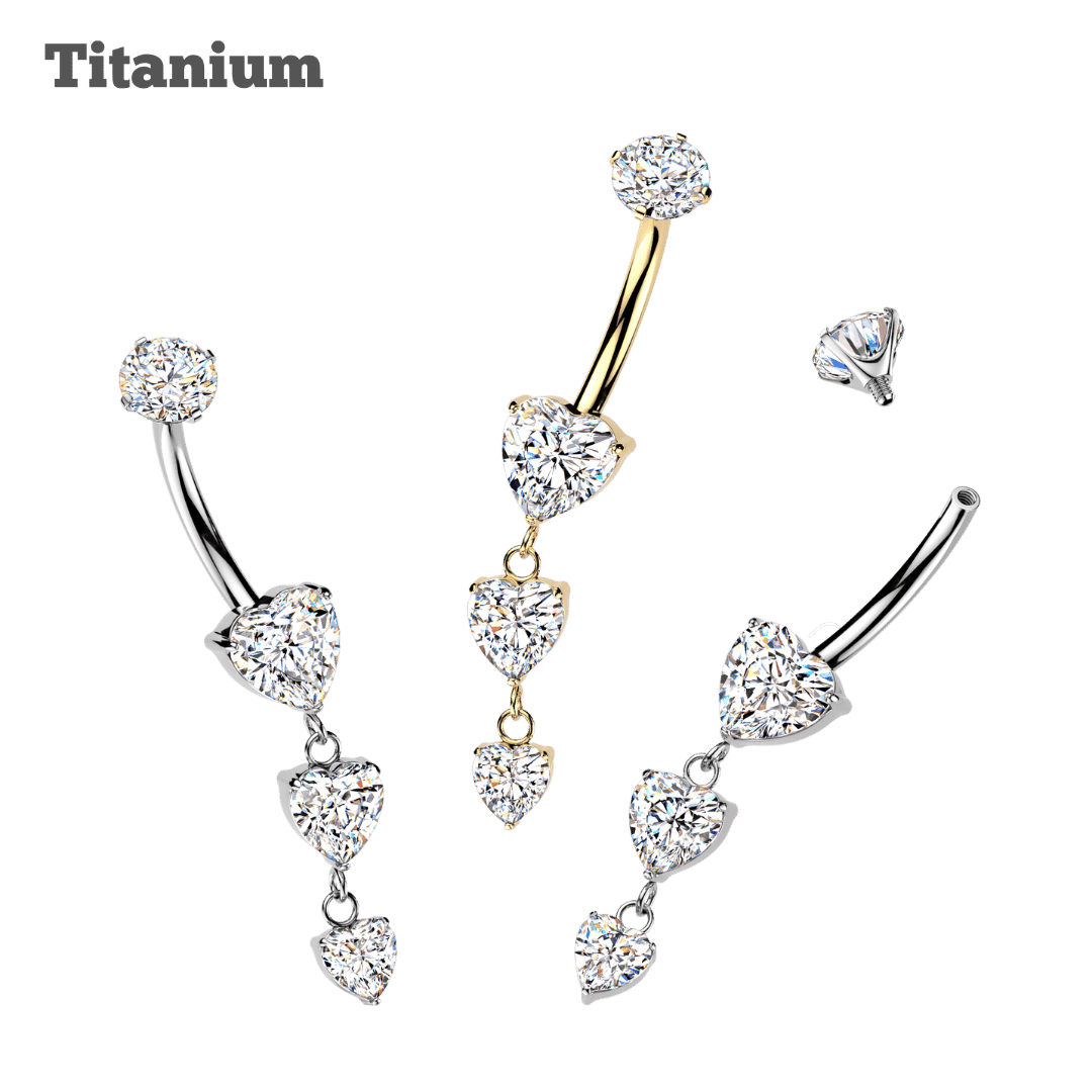 Titanium Dangling Heart Trio Belly Barbell