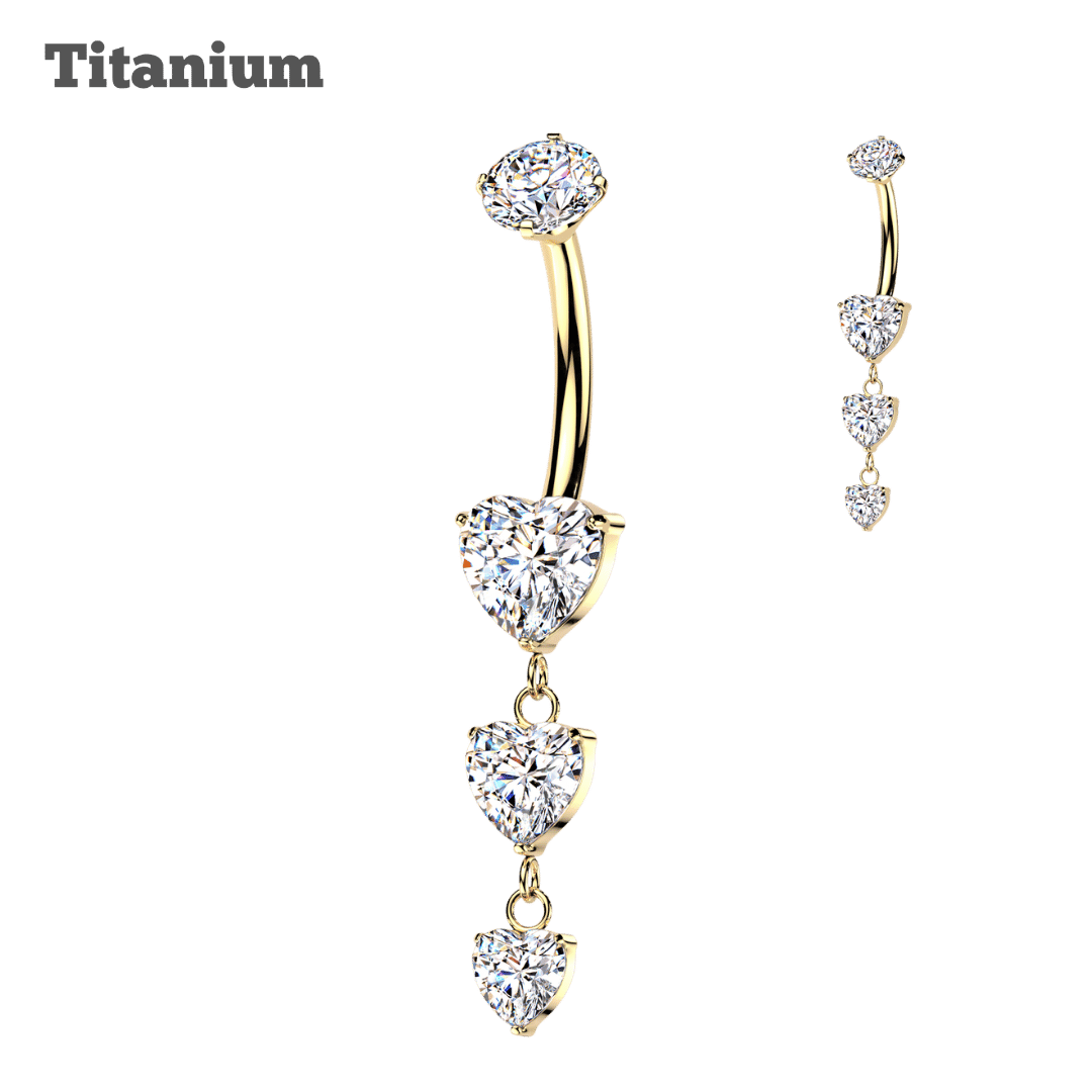 Titanium Dangling Heart Trio Belly Barbell