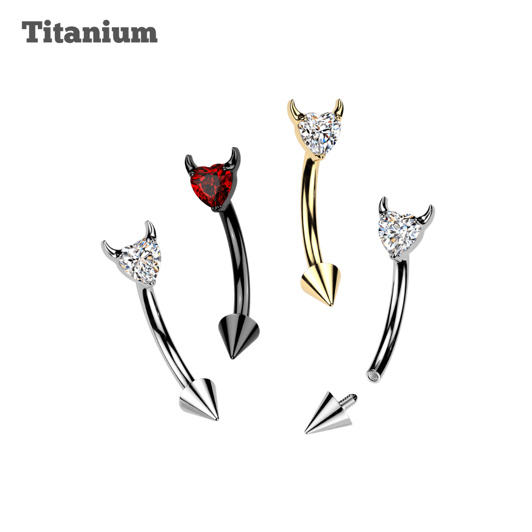 Titanium Devil Heart Top Spike Ends Rook Barbell