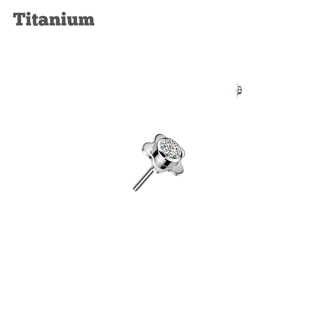 Titanium Flower with Bezeled Gem Threadless Top