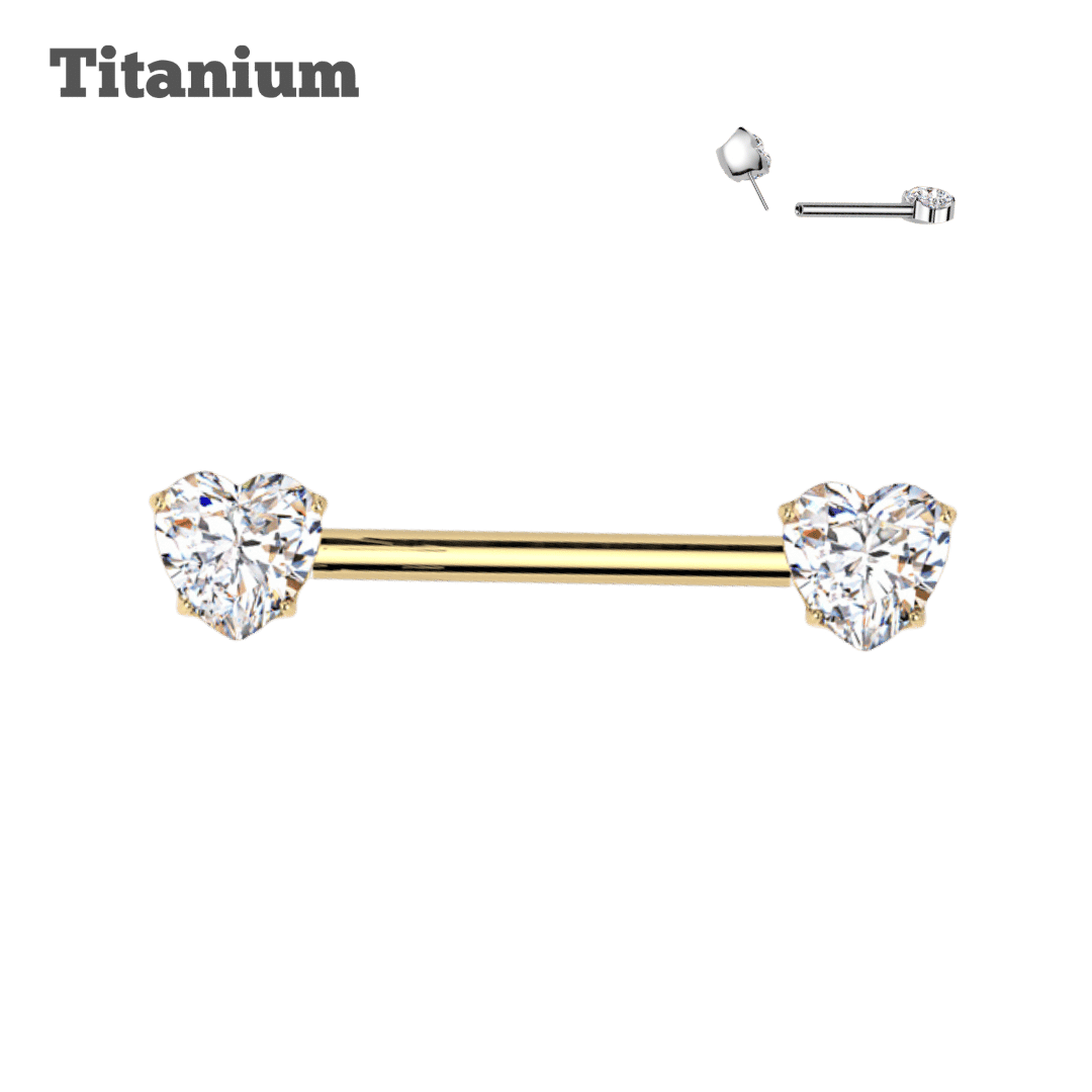 Titanium Heart Ends Threadless Straight Barbell