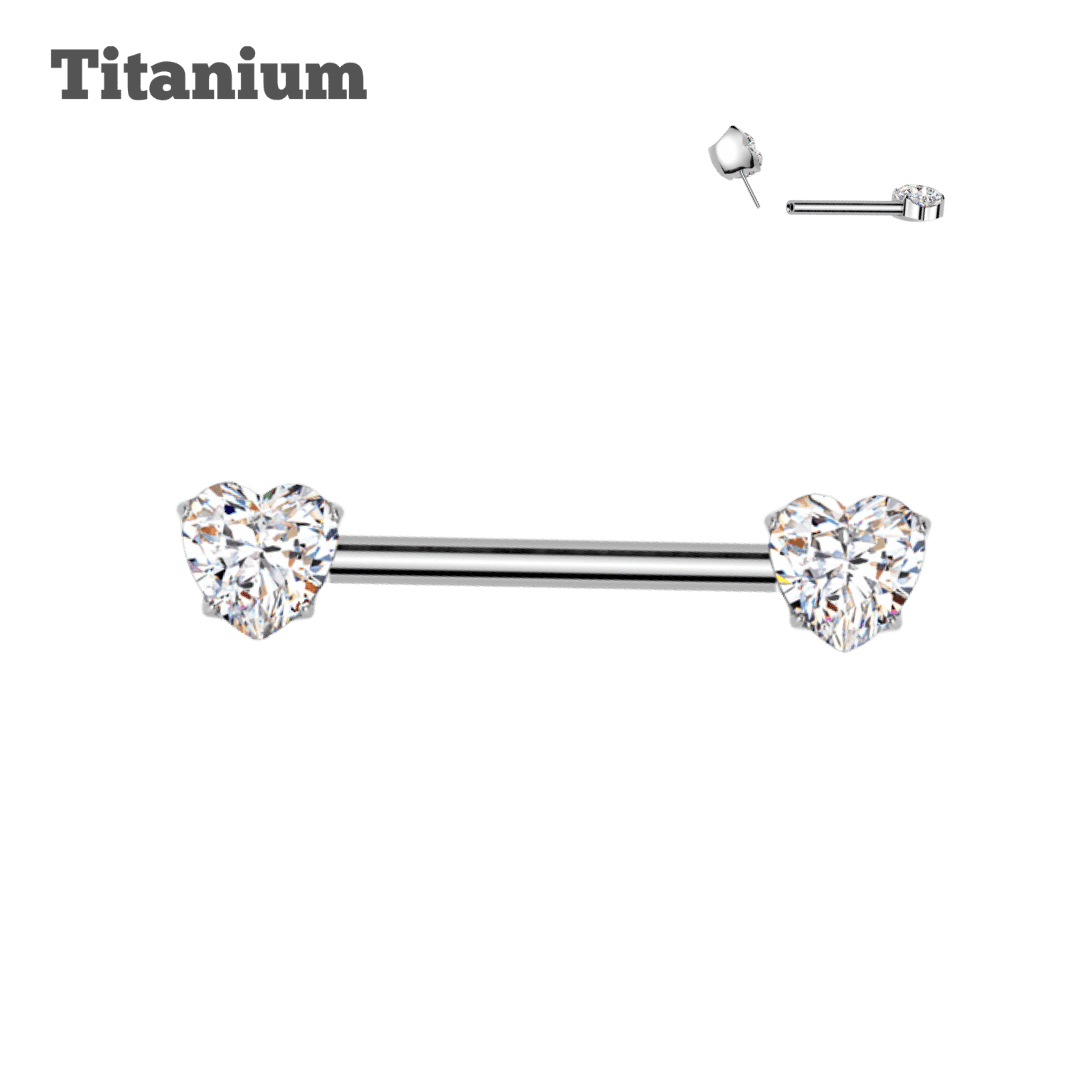 Titanium Heart Ends Threadless Straight Barbell