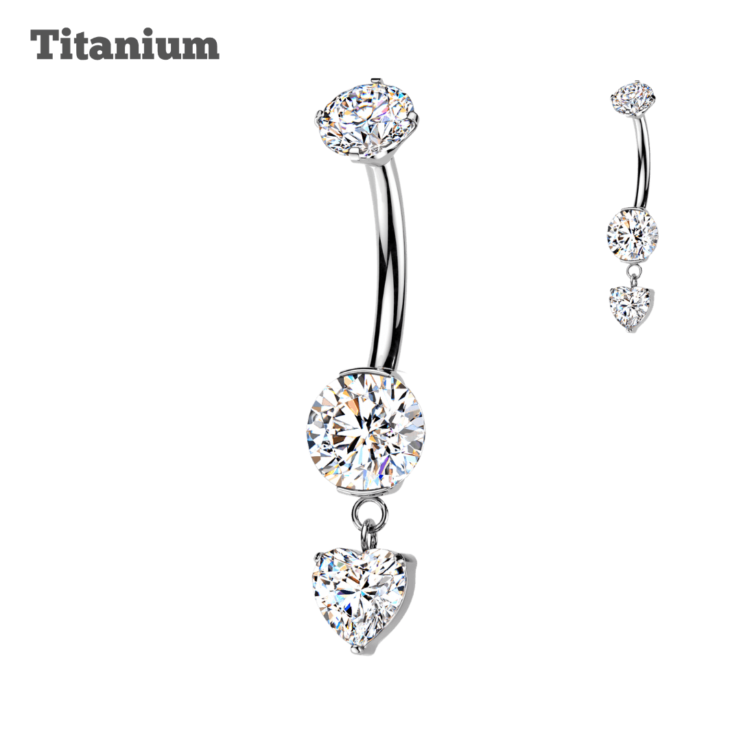 Titanium Pronged with Dangling Heart Belly Barbell