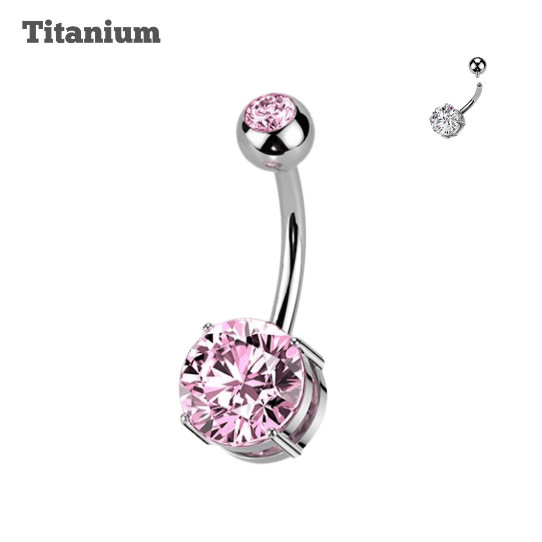 Titanium Round CZ Bezeled Top Belly Barbell