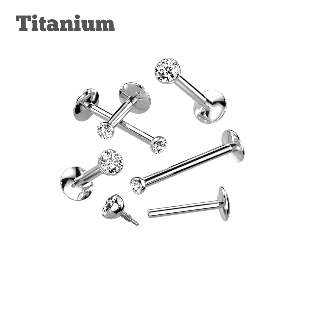 Titanium Bezeled Round Gem Threaded Labret