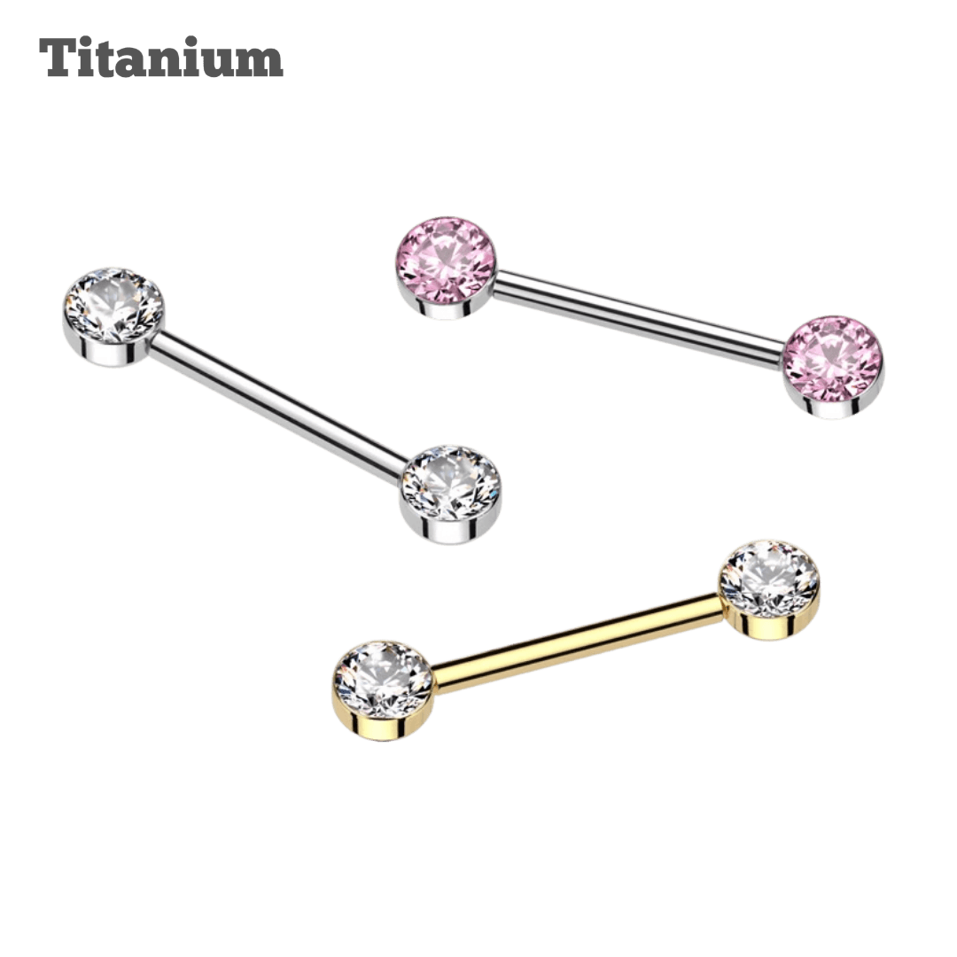 Titanium Flat Bezeled Gem Threadless Straight Barbell