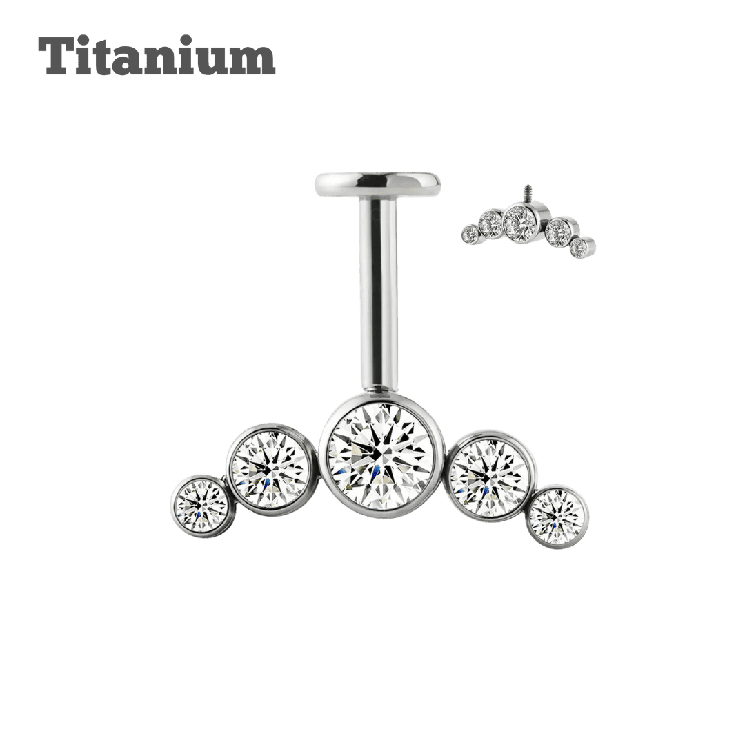 titanium floating cluster bezeled gem steel color labret earring