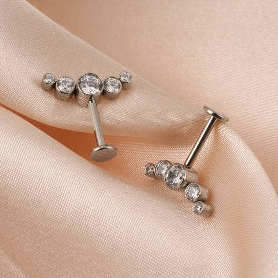 Titanium Floating Cluster Bezeled Gem Labret