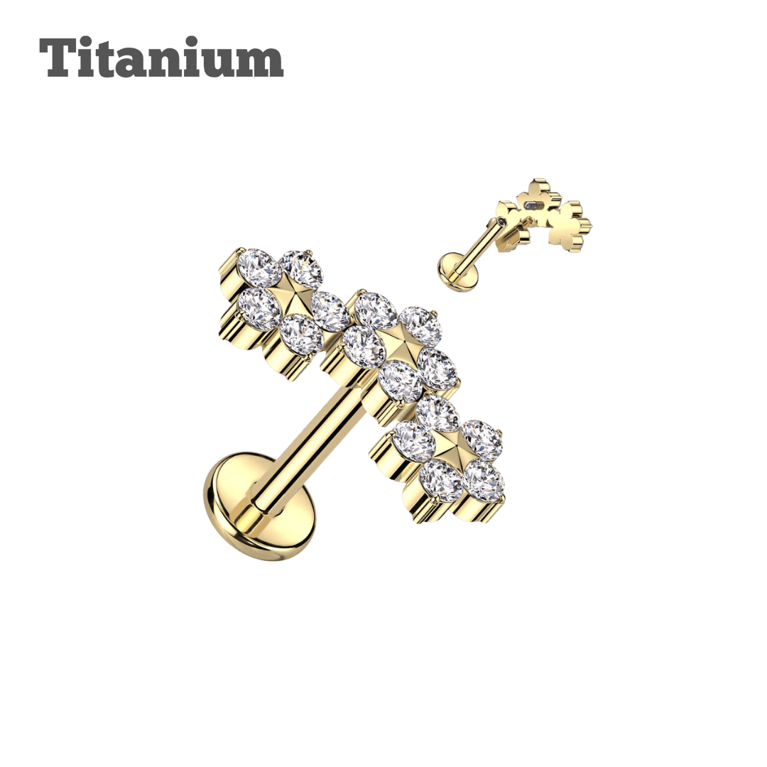 gold color titanium floral threaded labret