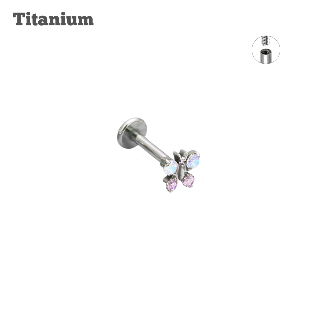Titanium Multicolored Butterfly Threadless Labret