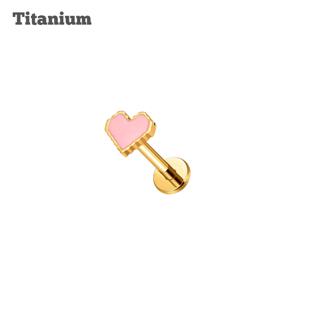 pink heart-shaped titanium earring on a black background