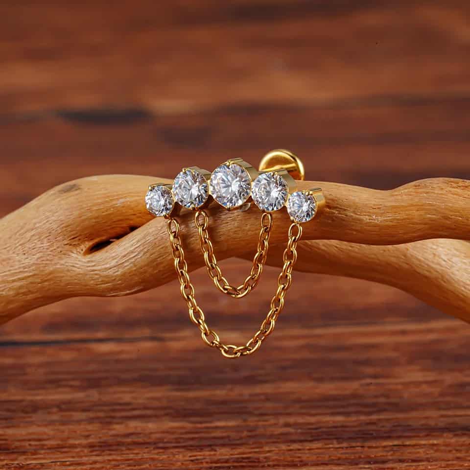 Titanium Royal Cluster and Chains Labret