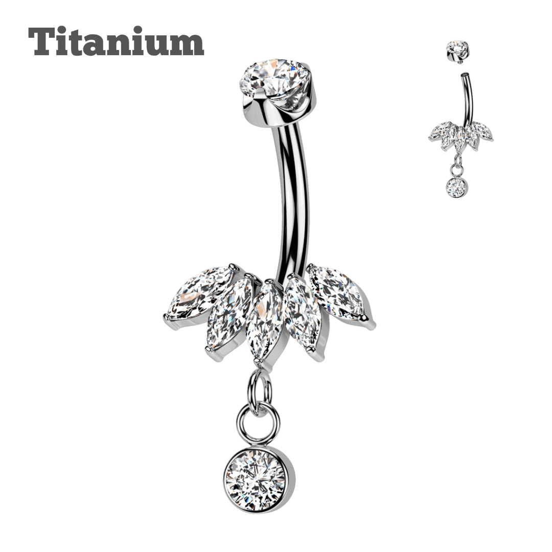 Titanium Internally Threaded Marquis Cluster with Dangling Round Gem Curved Barbell