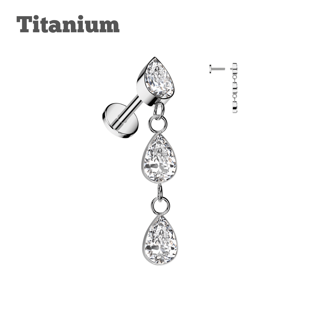 Titanium Threaded Triple Dangling Teardrop Labret