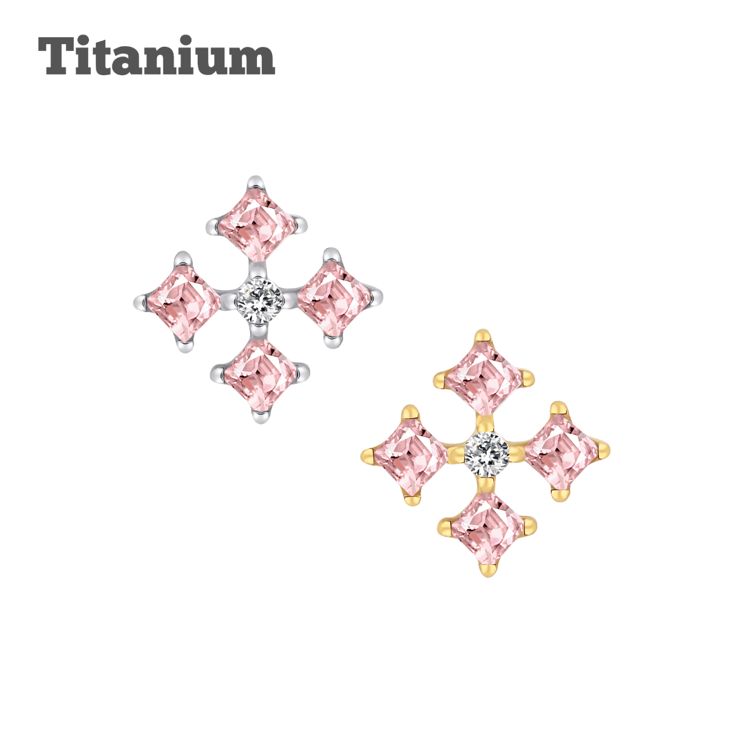 Titanium Pink Square Gem Threadless Labret