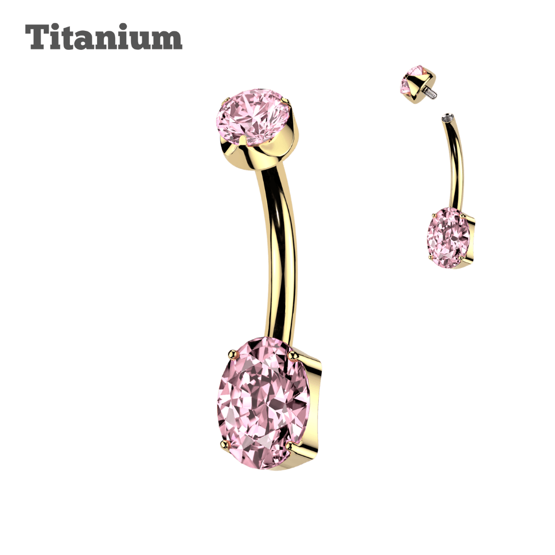 Titanium Pronged Top with Oval Gem Internally Threaded Curved Barbell