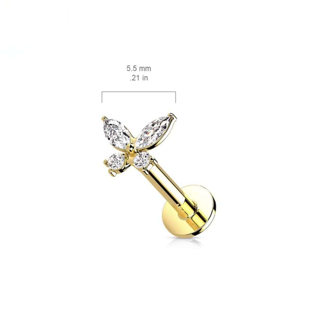 butterfly gem threadless labret stud jewelry size