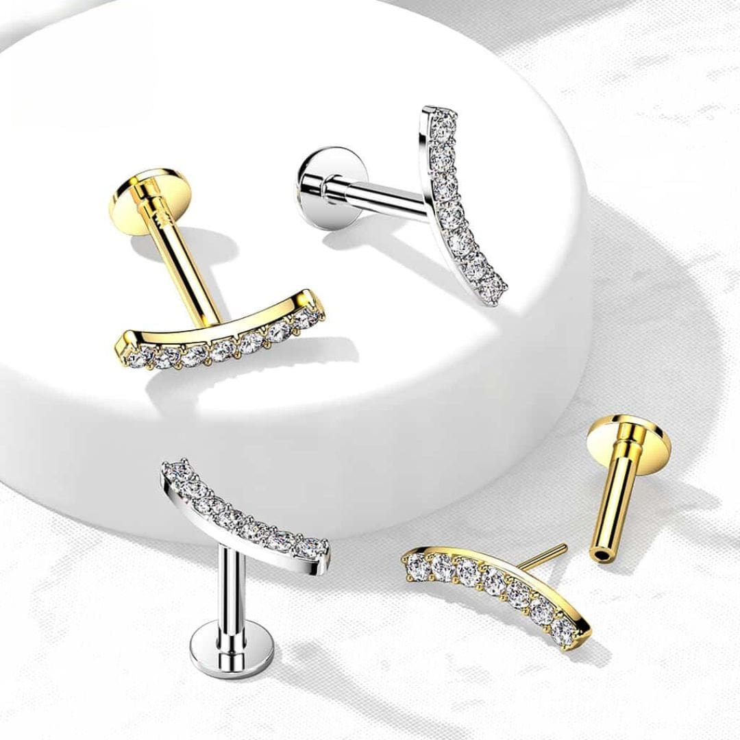 paved curved line labret jewelry image