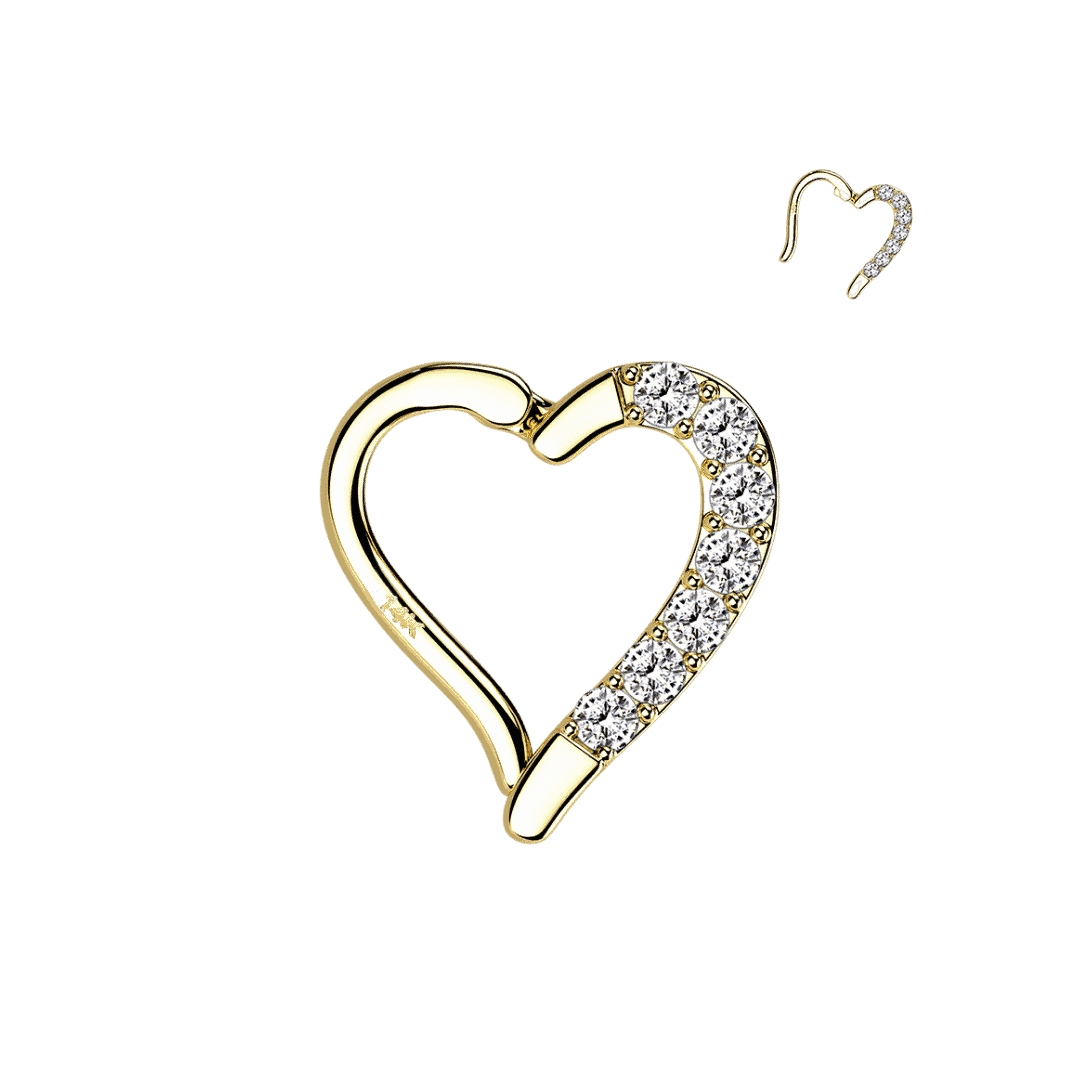 14k Gold Paved Heart Hoop