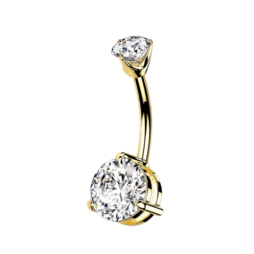 14k yellow gold belly barbell jewelry