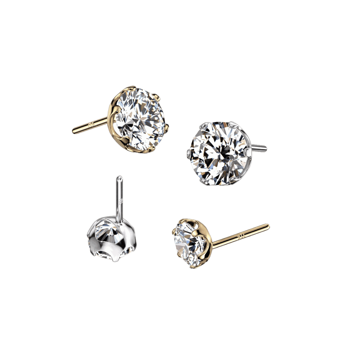 3mm pronged gem threadless top only 14k gold earring