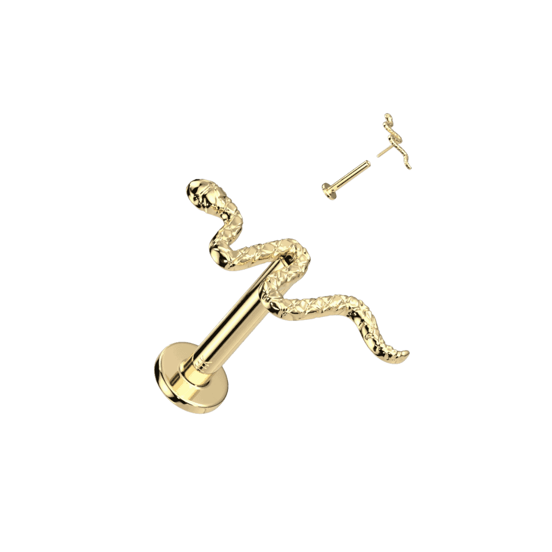 lobe piercing jewelry 14k yellow gold snake threadless labret