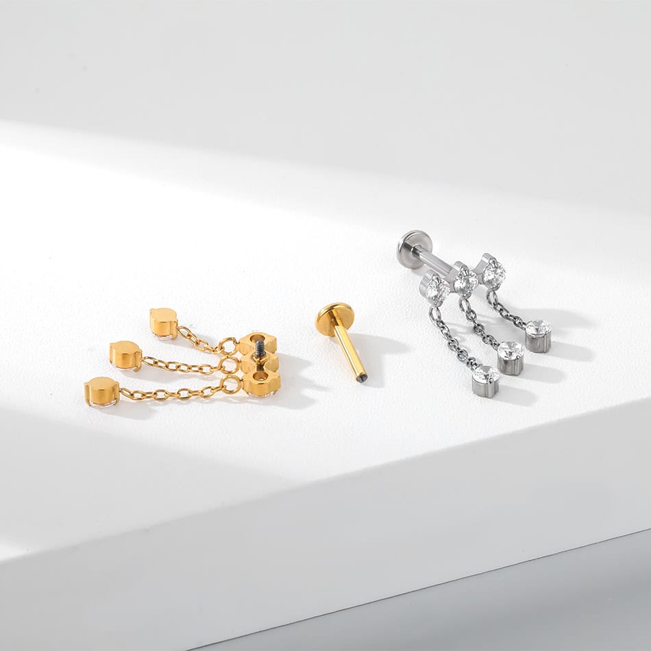 Titanium 3 Gem with 3 Dangling Threaded Labret