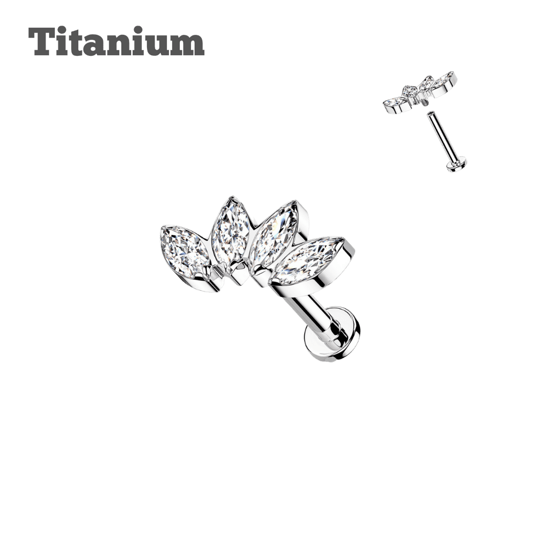 steel color titanium 4 marquis gem threaded labret earring