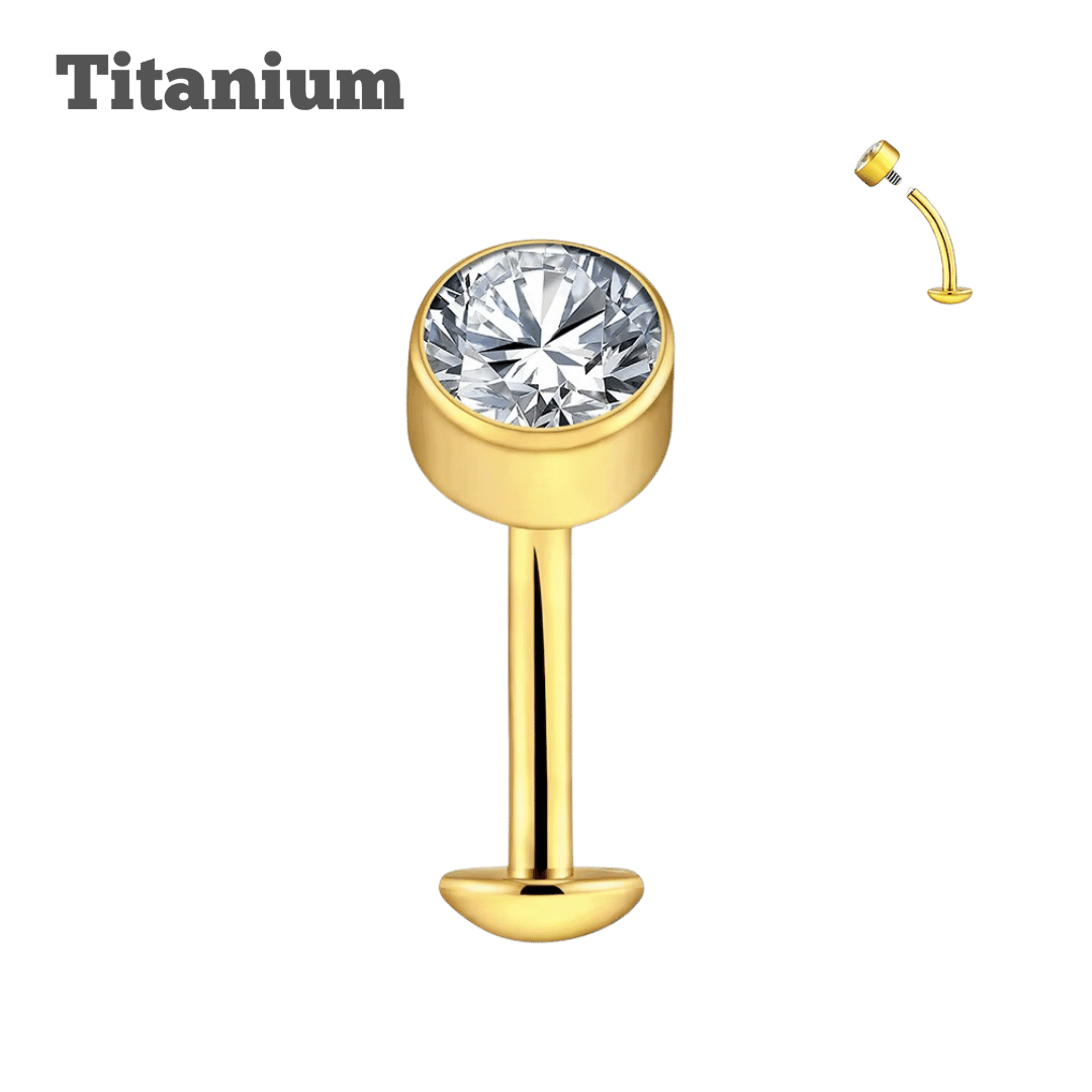 Titanium Reverse Flat Gem Internally Threaded Belly Barbell