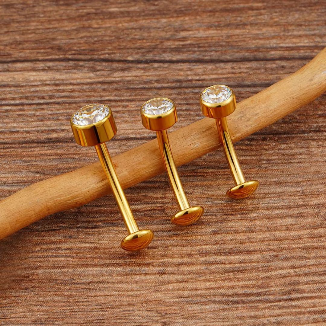 Titanium Reverse Flat Gem Internally Threaded Belly Barbell