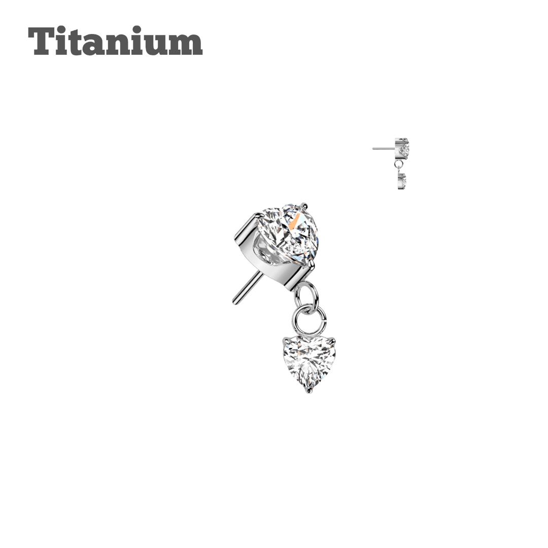 steel color titanium dangling heart threadless top for flat piercing