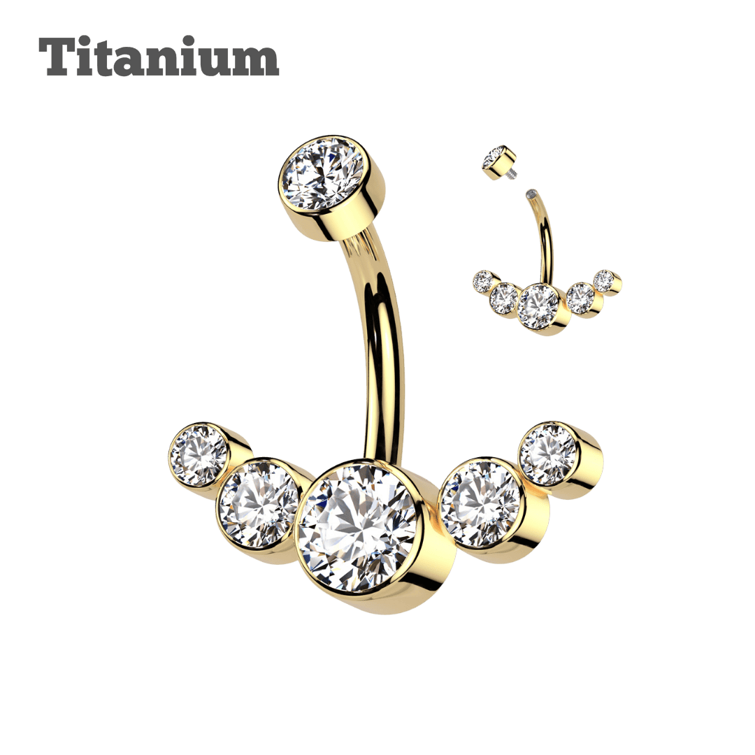 gold color titanium reverse gem cluster threaded lock belly piercing jewelry