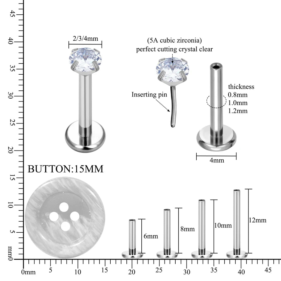 Pronged Gem Titanium Threadless Labret