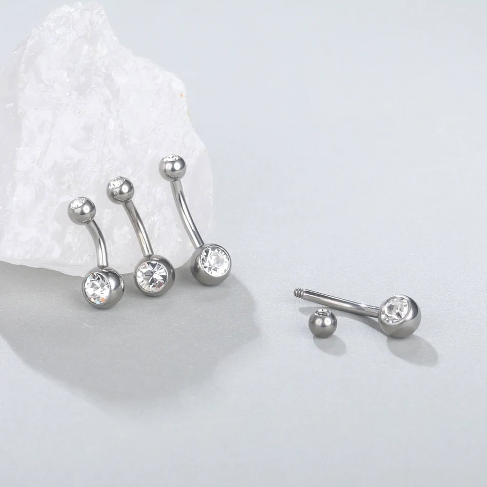 Titanium Bezeled Gem Ends Externally Threaded Belly Barbell