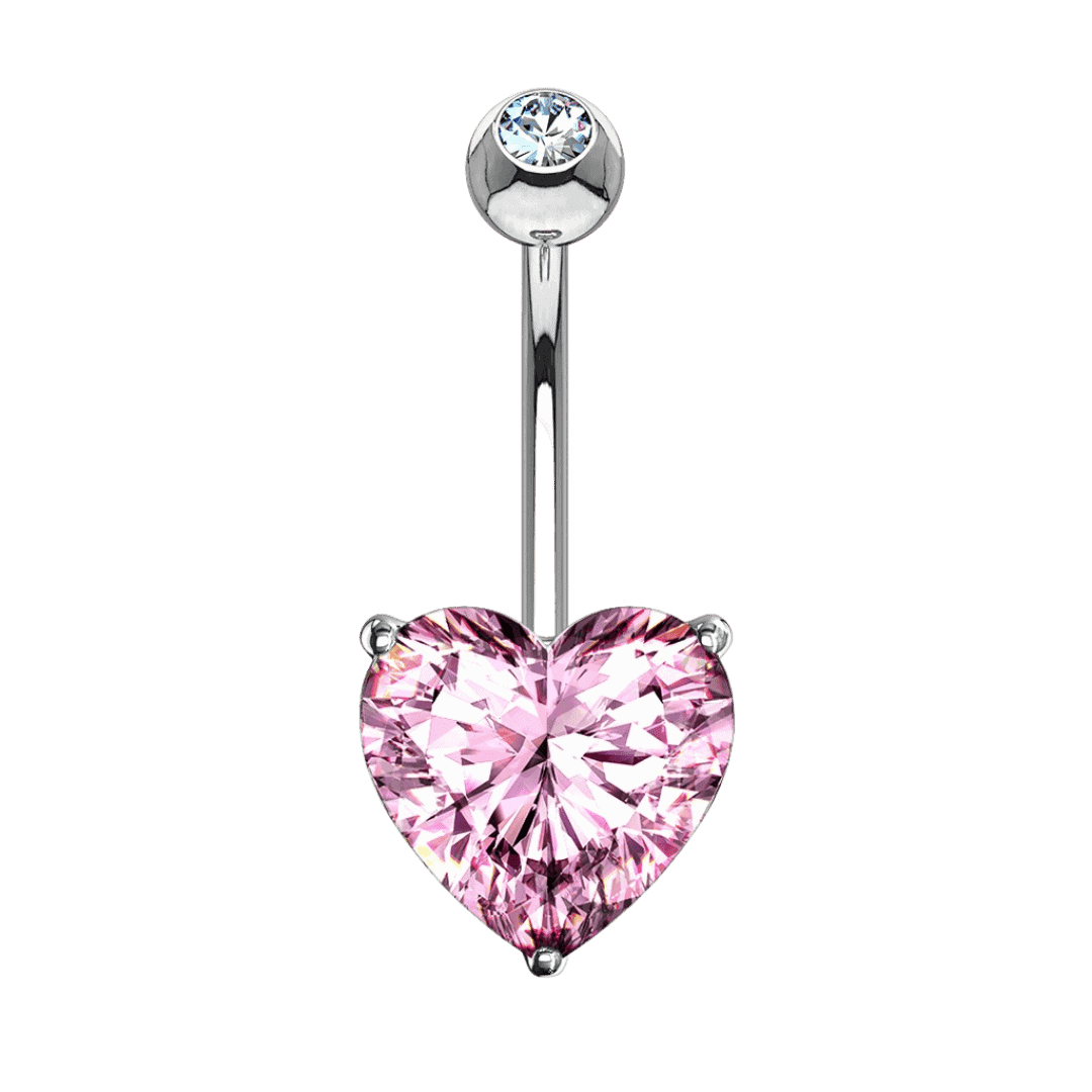 14k Gold Heart Gem Belly Barbell