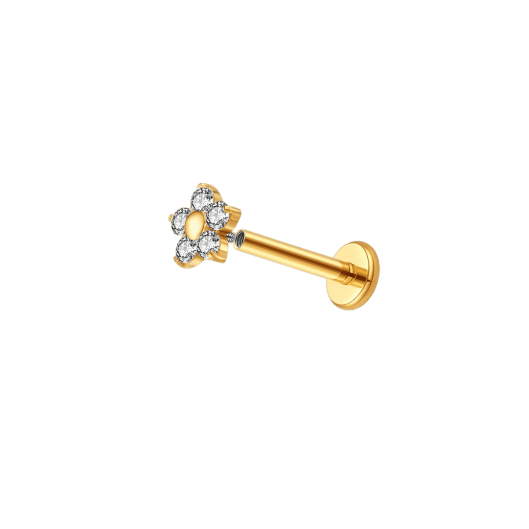 18k Gold Tiny Flower Threaded Labret