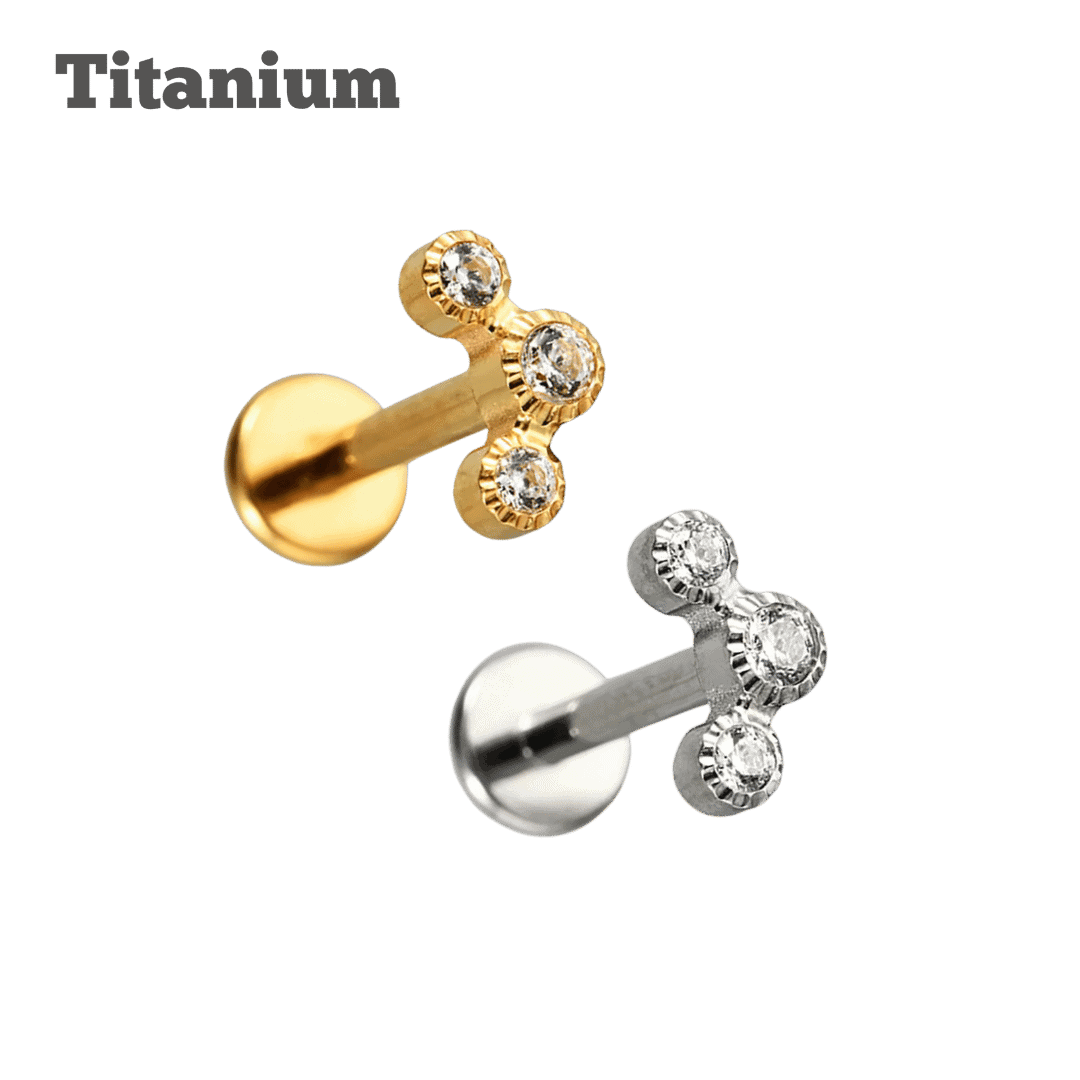 Titanium Trio Gem Threaded Labret