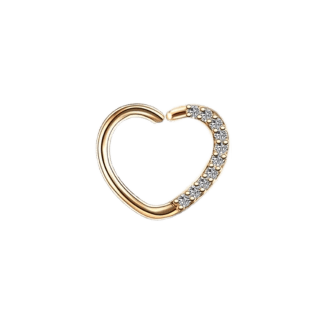 gold color cz paved heart seamless hoop