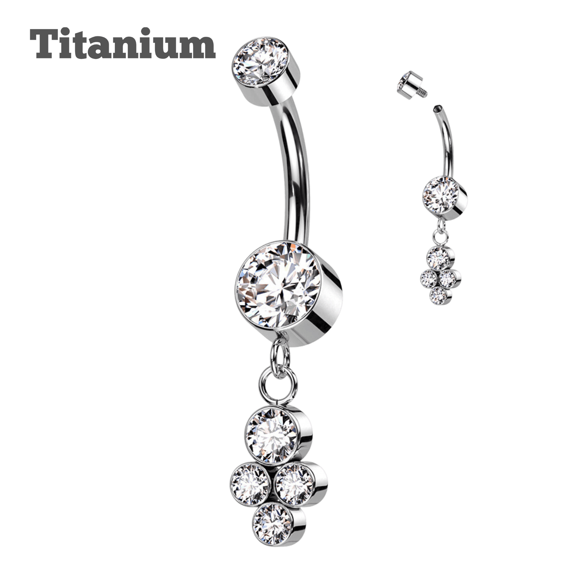 clear gem steel color dangling gems titanium belly barbell