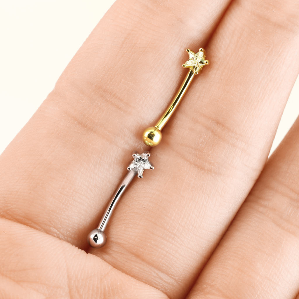 14k Gold Star Gem Rook Barbell