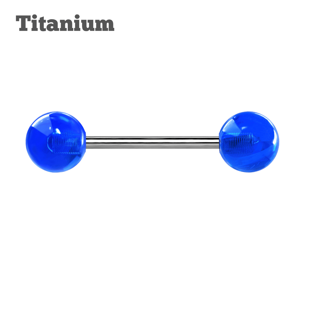 blue ball ends glow in the dark titanium straight barbell piercing jewelry