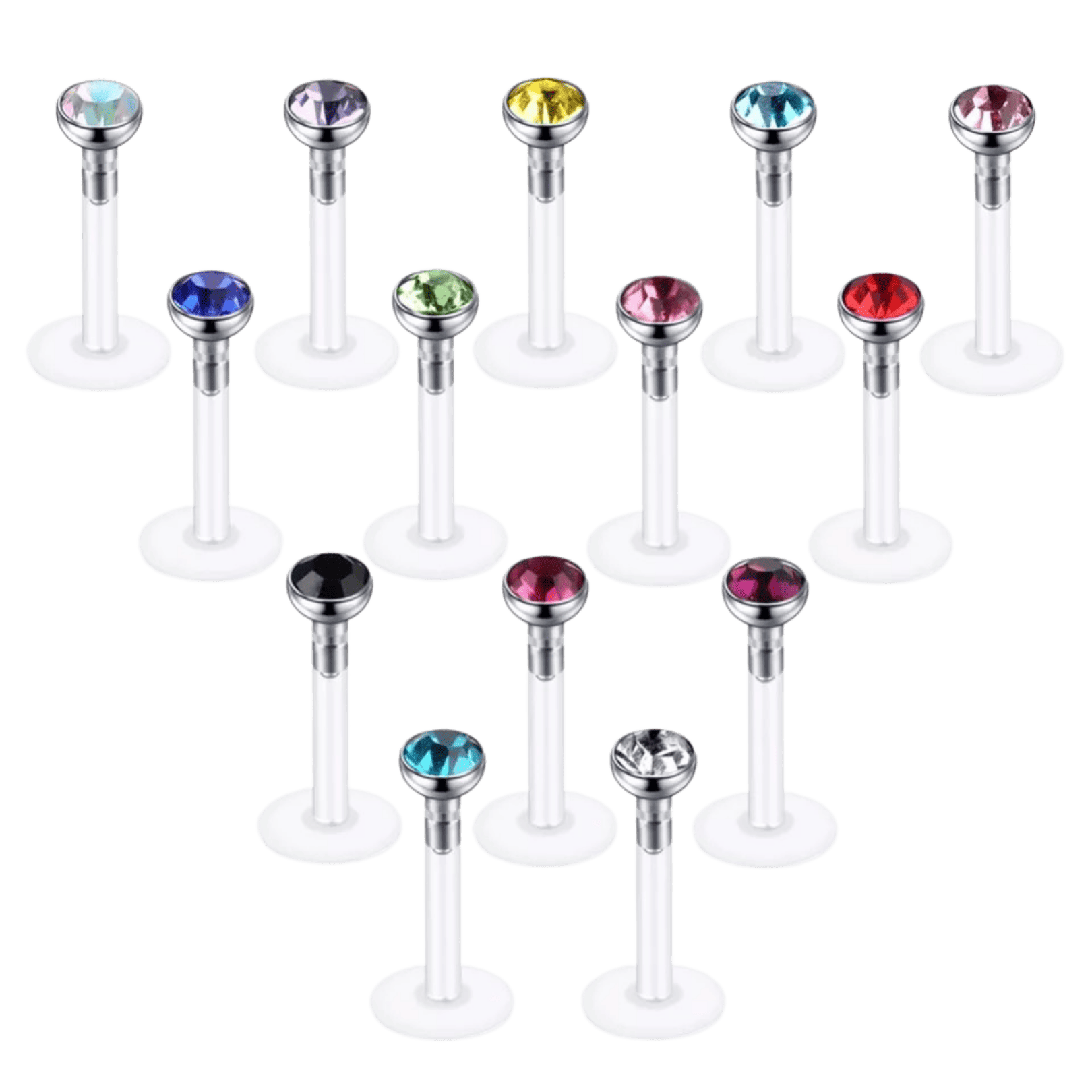 multi color gem silicon plastic labret 