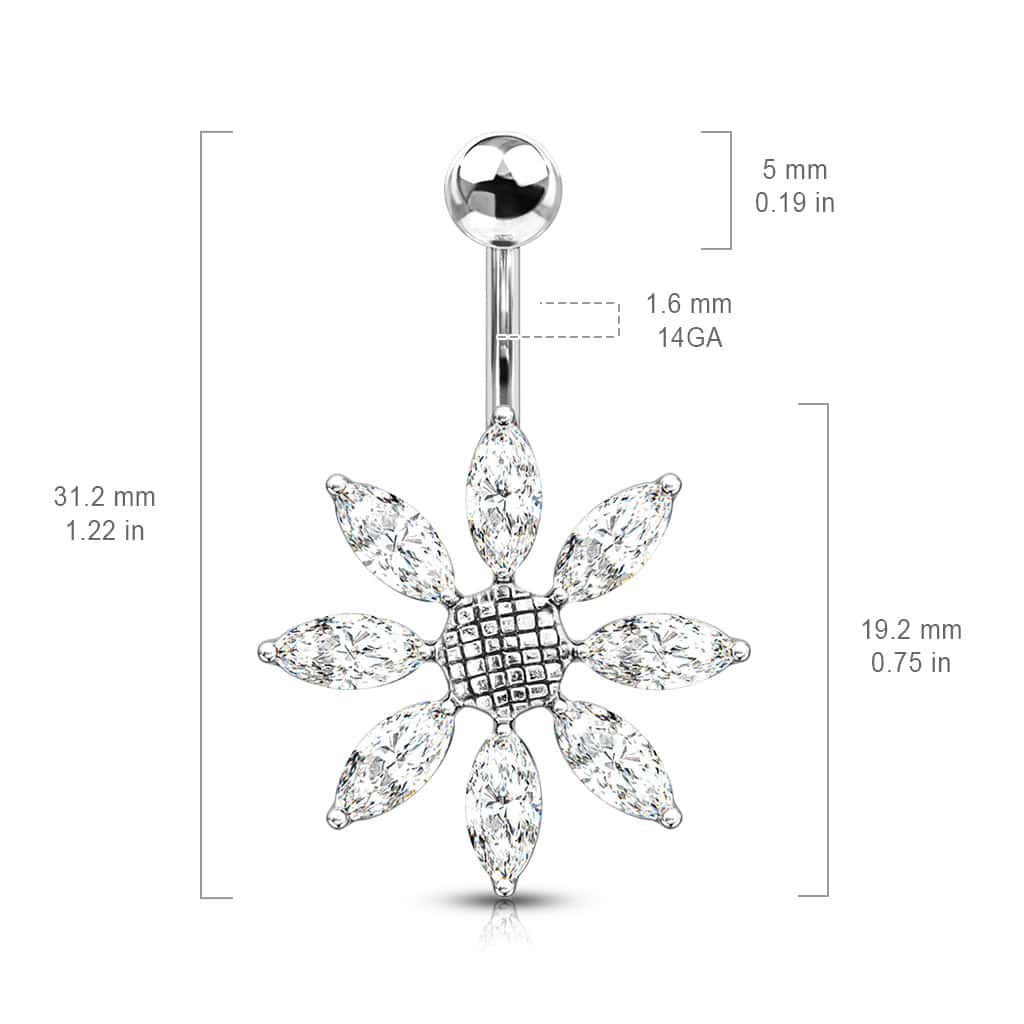 sunflower gem belly barbell size